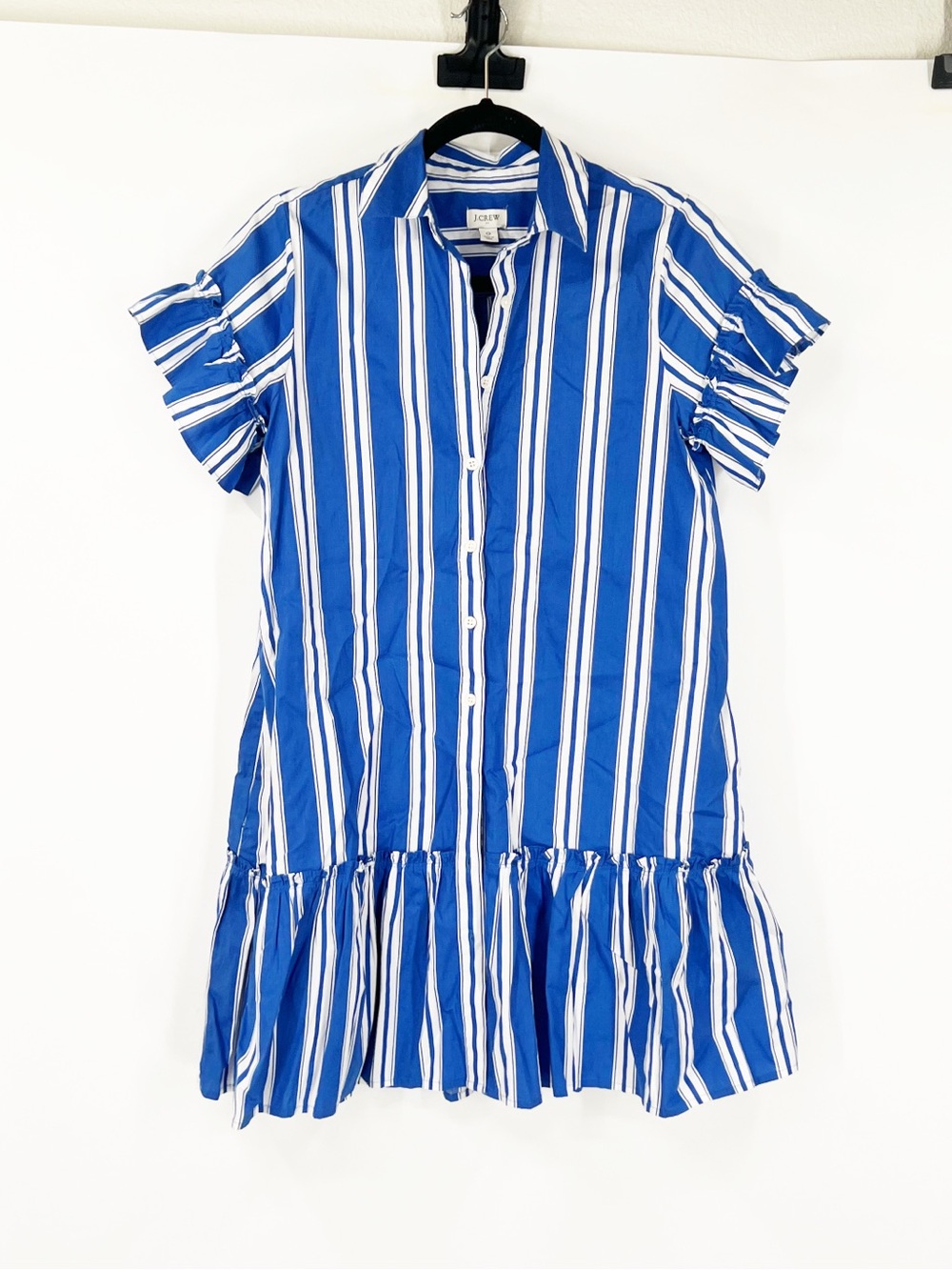 J. Crew Factory Striped Ruffle Sleeve Mini Shirt Dress